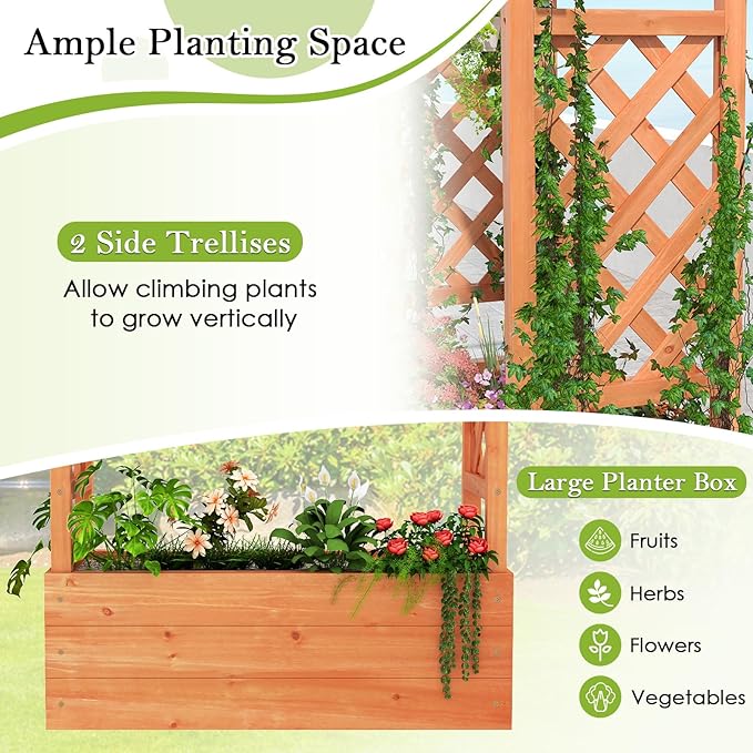 HOMGX Raised Garden Bed with Trellis Vertical Garden Planter w/Drainage Holes for Climbing Vines Roses Tomatoes Tiered Flower Stand for Flowers Herbs Climbing Vines