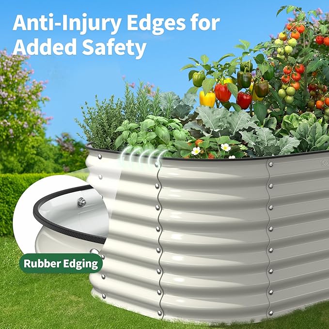 Kesfitt Raised Garden Bed Outdoor Galvanized Steel Metal Raised Bed Planter for Vegetables 24-Inch Deep Open Bottom Backyard Garden Bed 6x3x2 ft Pearl White