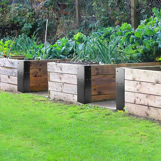 U0U 4 Pcak Raised Garden Bed Corner Brackets11 x 3 x 3 Metal Corner Brackets for WoodBlack Raised Bed Corners with Screws for Vegetable Flower Planter Garden (11 x 3 x 3)