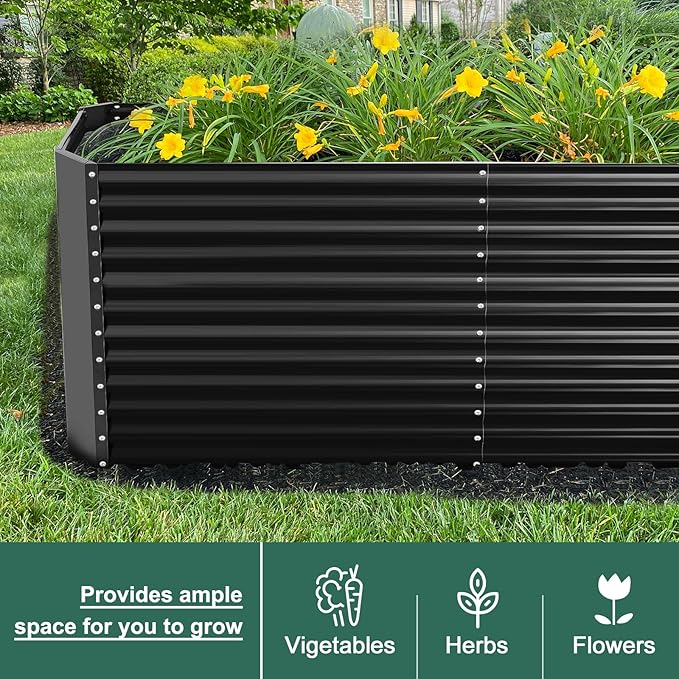 Land Guard 8x4x3ft Rectangular Galvanized Raised Garden Beds Large-Capacity Metal Planter Box Outdoor Durable Deep Raised Garden Bed 3ft Tall Raised Beds for Gardening Vegetables Dark Grey