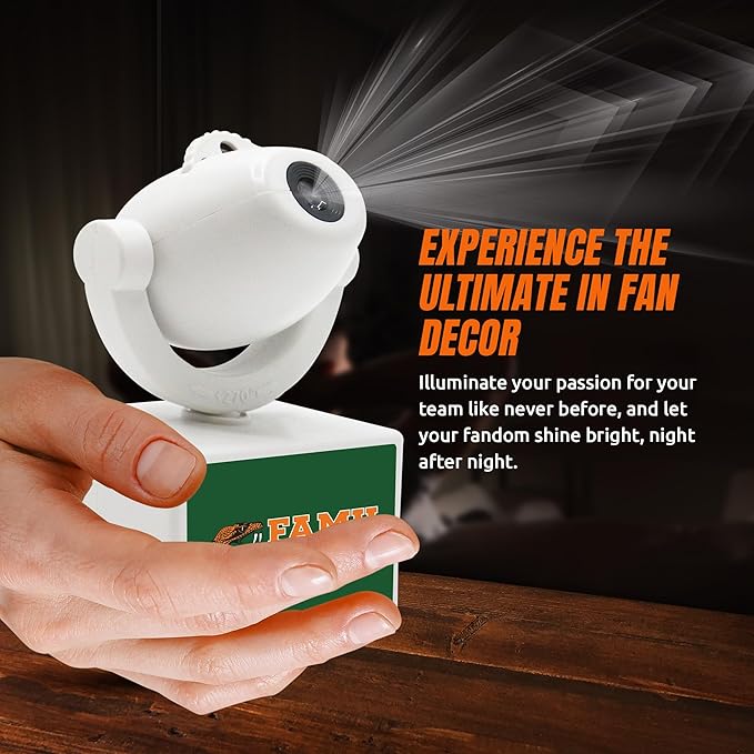 Sporticulture NCAA American Football Florida A&ampM Rattlers - Adjustable Led Mini Spotlight Projector with 6 Team Logo Designs - Portable &amp Rechargeable Spotlight - Battery-Operated - 4.375” x 3