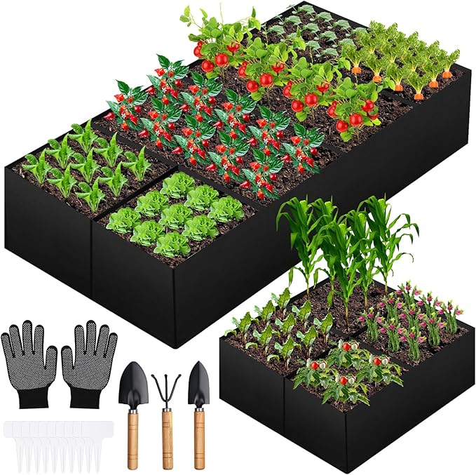 Fabric Raised Garden Bed Large Garden Grow Bags Rectangle Breathable Planting Containers with 4 Grids Reusable Heavy Pot Garden Tools for Vegetables Flowers Plants (6ft x3ft x1ft 128 Gallon Vol.)