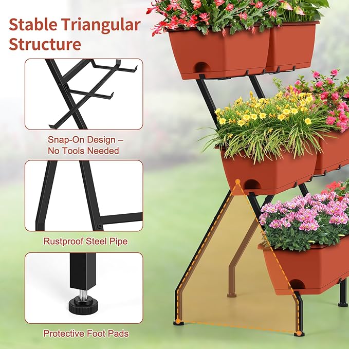 Raised Garden Beds Vertical Garden Planters Indoor Outdoor Standing Raised Planter Box with Legs Plastic Raised Bed Tiered Planter Boxes Elevated Herb Flower Beds for Vegetables Balcony Patio Red