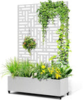 Metal Raised Garden Bed with Trellis 2-in-1 Planter Box &amp Privacy Screen for Climbing Plants Outdoor Standing Flower Bed with Drainage Holes 47.2 L x 16.7 W x 70.8 H White-Helen
