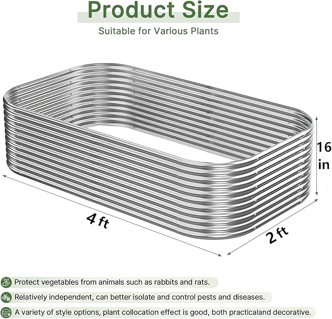 3 PCS Tall 4x2ft Galvanized Raised Garden Bed Outdoor Metal Garden Bed for Vegetables Above Ground Garden Box for Flower Steel Raised Beds for Gardening