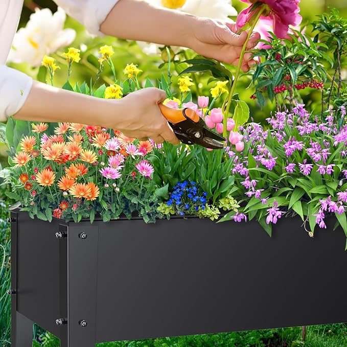Highpro Raised Garden Bed with Wheels and Legs for Outdoor Use Mobile Elevated Planter Cart for Vegetable Herbs Flowers Potted Plants Black