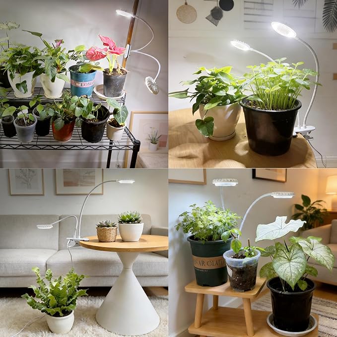 Dual Head Clip Plant Grow Light with Timer 22W Full Spectrum Adjustable Light 3/6/12H Auto On/Off 10 Dimmable Levels Flexible Gooseneck for Indoor Plants
