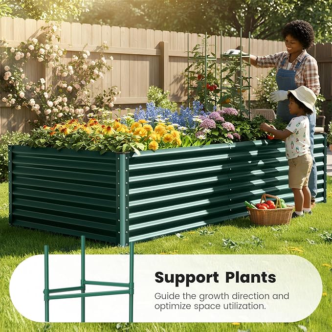 Quictent Galvanized Raised Garden Bed 8x4x2 Ft Tall Metal Planter Box for Vegetables Outdoor Bottomless for Backyard 2 Tomato Cages Included 22.04 Deep (Green)