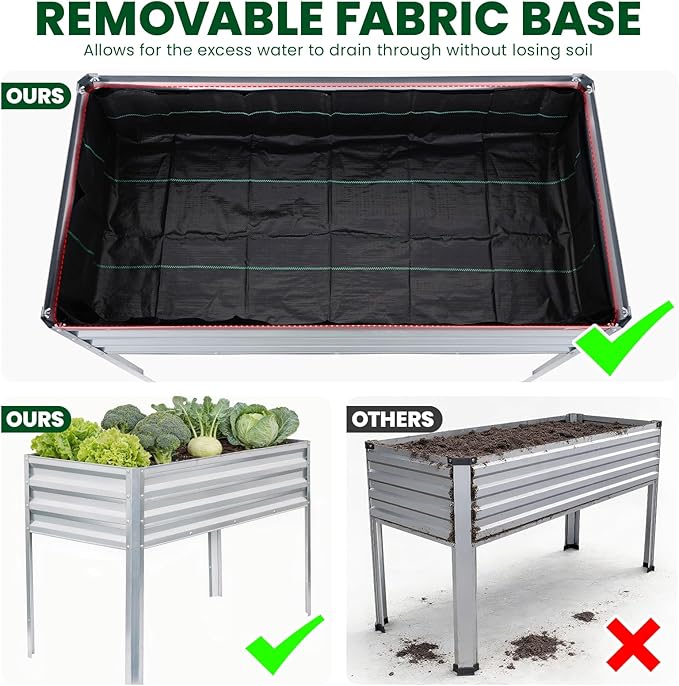 1MORE Elevated Raised Garden Bed with Legs 48×24×32in Large Metal Raised Bed for Backyard Patio Balcony. Raised Planter Box with Drainage Holes for Plants Vegetables Flowers Fruits(Sliver-2pcs)