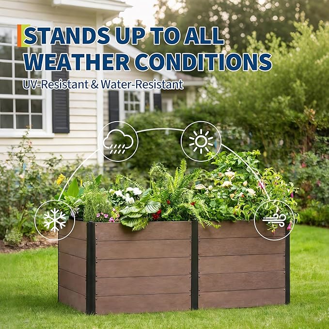 GarveeLife 48 x 25x 29 Wood Look Raised Garden Bed Without Bottom Outdoor Planter Box for Vegetables &amp Herbs Durable Composite Deep Root Bed for Vegetables Flowers in Backyard Patio
