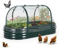 IDEALHOUSE Raised Garden Bed Large Oval Kit with Cover Zippered Screen DoorsOutdoor Galvanized Steel Planter Raised Box with Greenhousefor Indoor Outdoor GardeningFlowersVegetables(6x3x1ftGreen)