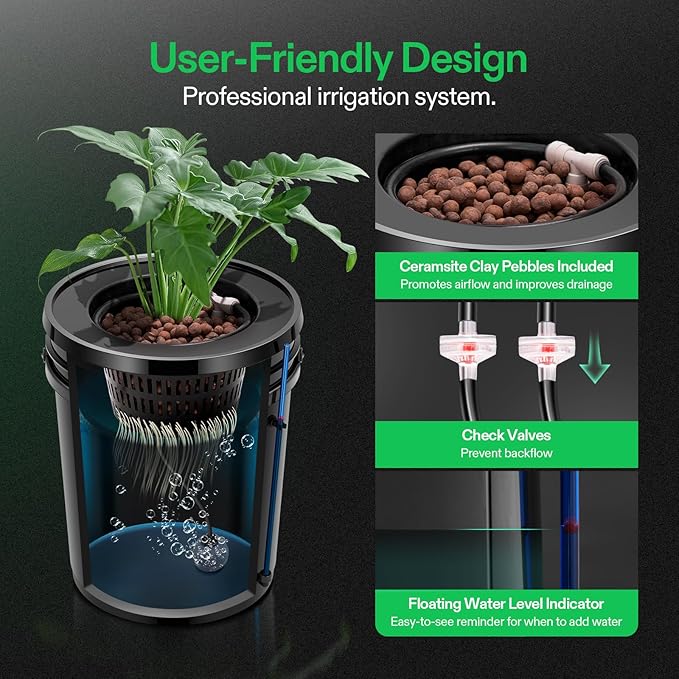 VIVOSUN DWC Hydroponics Grow System with Top Drip Kit 5-Gallon Deep Water Culture Recirculating Drip Garden System with Multi-Purpose Air Hose Air Pump and Air Stone (1 Bucket + Top Drip Kit)