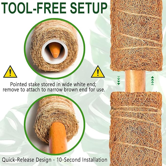 Soupiar 4 Pack 22 Inch Stackable Moss Pole - Thick &amp Sturdy Natural Coir Totem Plant Support &amp Garden Stakes for Monstera &amp Pothos Indoor Climbing Vining Houseplants 70”H Max