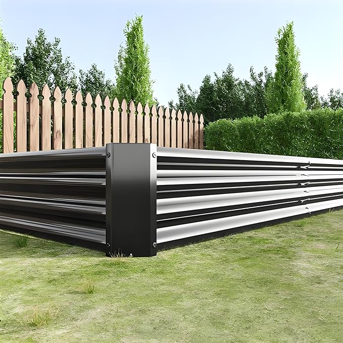 LANOVAGEAR Raised Garden Bed Kit - Metal Raised Bed Garden 7.6x3.7x0.98ft for Flower Planters Vegetables Herb (Black)