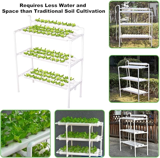 Indoor Plant Growing System | Vertical Hydroponic Systems - PVC Pipes Gardening System with Water Pump Timer Grow Kit for Leafy Vegetables
