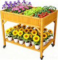 Elevated 8 Pocket Herb Garden Bed Mobile Raised Customizable Wood Planter for Herbs Vegetables Flowers w/Lockable Wheels Storage Shelf Drainage Holes (36 L x24 W x34 H)