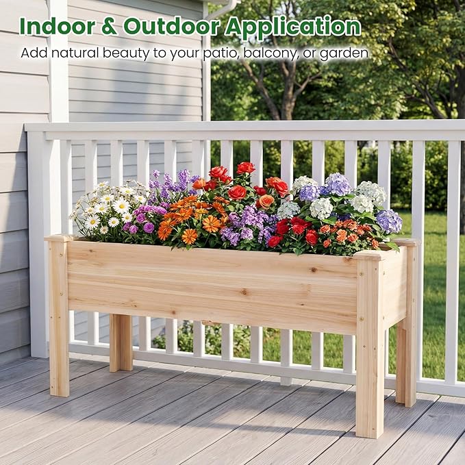 S AFSTAR Wooden Raised Garden Bed with Legs Heavy-Duty Elevated Planter Box with Drainage Holes Fir Wood Garden Box Outdoor for Vegetable Flower &amp Herb Easy-Assembly