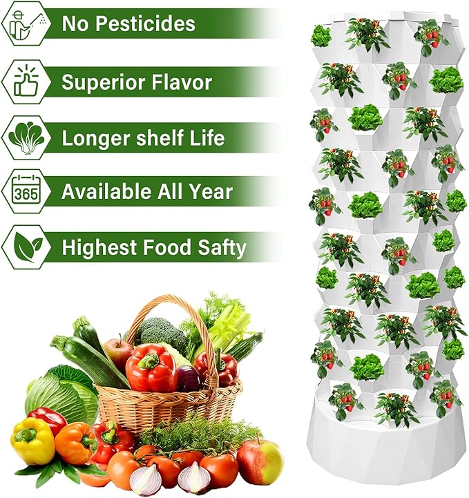 Hydroponic Tower Growing System 10 Layers 80 Pots with Water Pump Indoor Outdoor Hydroponics Planter Kit Vertical Garden Tower for Growing Strawberries Tomatoes Lettuce