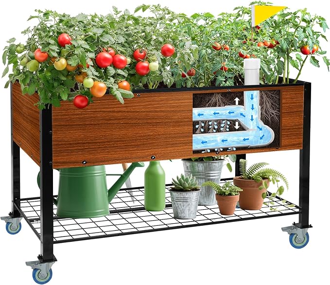 Raised Garden Bed with Legs and Wheels Self-Watering Planter Box 48x24x30 in Elevated Raised Bed with Drainage Hole Built to Withstand Sun Rain and Wind for Up to 2 Years