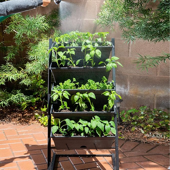 4ft Raised Garden Bed Vertical Garden Freestanding Elevated Planter with 5 Container Boxes for Patio Balcony Flowers Indoor Outdoor Black