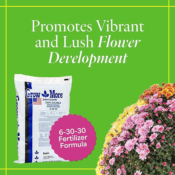 Grow More 100% Soluble Fertilizer Concentrate - 25lbs of 6-30-30 High Phosphorus and Potassium Fertilizer - Low Nitrogen Root and Bloom Food for Flowering Plants