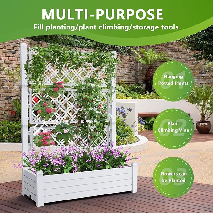 43.43×18.27×59.29IN Resin Planter Raised Beds with SteelsRaised Garden Bed Outdoor Waterproof &amp UV ResistantElevated Garden Beds for BackyardPatio &amp Balcony(Ashen)