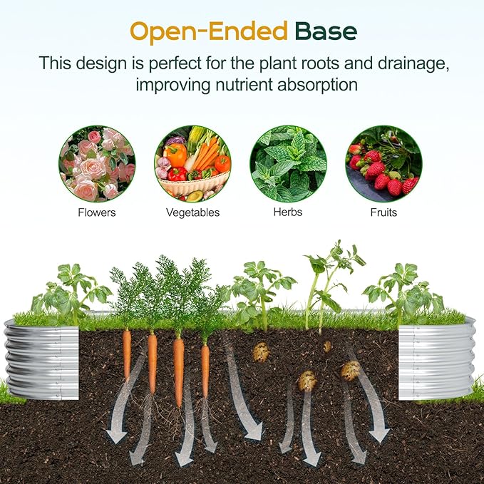 Aoodor Galvanized Raised Garden Bed Kit 6.9 x 2 x 1 Ft Oval Planter Box for Vegetables Flowers and Herbs Outdoor Use Silver