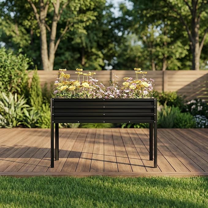 Raised Garden Bed Self-Watering Raised Garden Beds Outdoor with Legs Elevated Planter Box for Vegetables and Herbs Galvanized Steel Raised Garden Bed 32 Height 50X17 Black