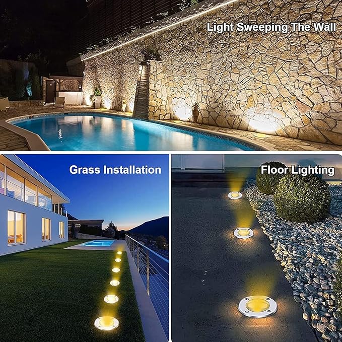 Outdoor Led Landscape Lamp - Led Buried Lights Ip67 Waterproof Recessed Led Spotlight Round Recessed Lawn Light Led Ground Floodlights for Garden Patio Driveway Step-Yellow Light-24 W