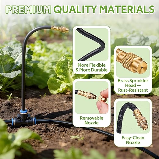 HIRALIY 360° Adjustable Drip Irrigation System 100FT with Timer 1/4 Tubing and Adjustable Copper Nozzles Automatic Atomizing Watering Kit for Garden Yard Lawn Greenhouse &amp Potted Plants