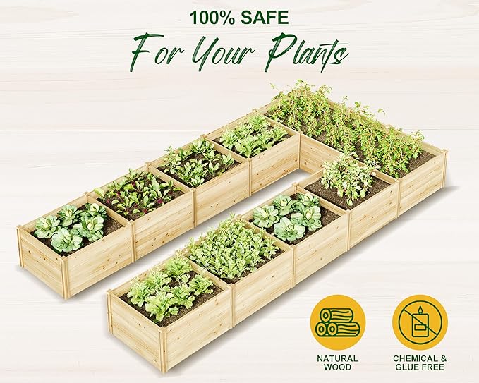 AMERLIFE U-Shaped Raised Garden Bed 7.5Wx15Dx1.6H Free Combination Outdoor Wooden Raised Garden Bed Planter with 19.6 Depth Planter Box