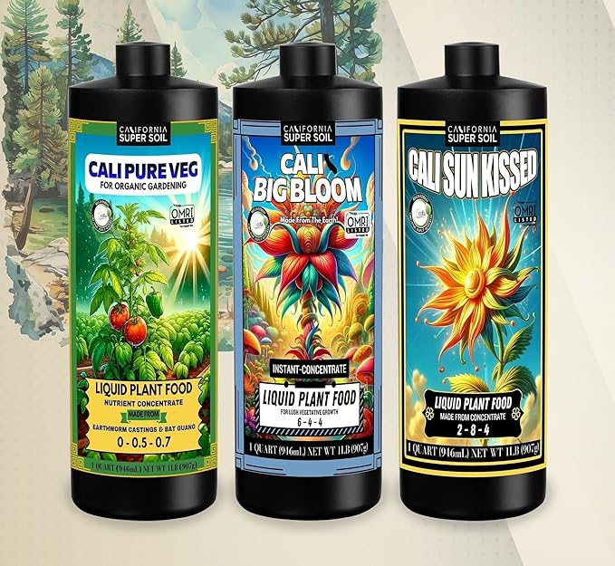 The Bud Grower | California Super Soil Premium Liquid Trio Pack | Cali Sun Kissed Cali Big Bloom &amp Cali Pure Veg Liquid Plant Food | All-in-One Grow Tent Kit's &amp Supplies