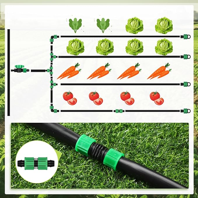 500 ft 5/8 Inch Drip Tape Irrigation Kit Drip Tape 8 Mil 8 Spacing Hose Garden Watering Tubing System Automatic Irrigation Equipment for Plant Landscape Yard Lawn and Farm