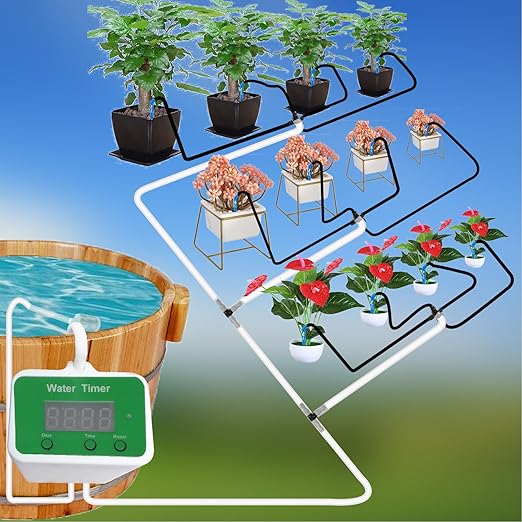 Automatic Watering System Automatic Drip Irrigation Kit for 12 Potted Plants LED Display &amp 2000mAh Battery Distribution of Water for Indoor Potted Plants