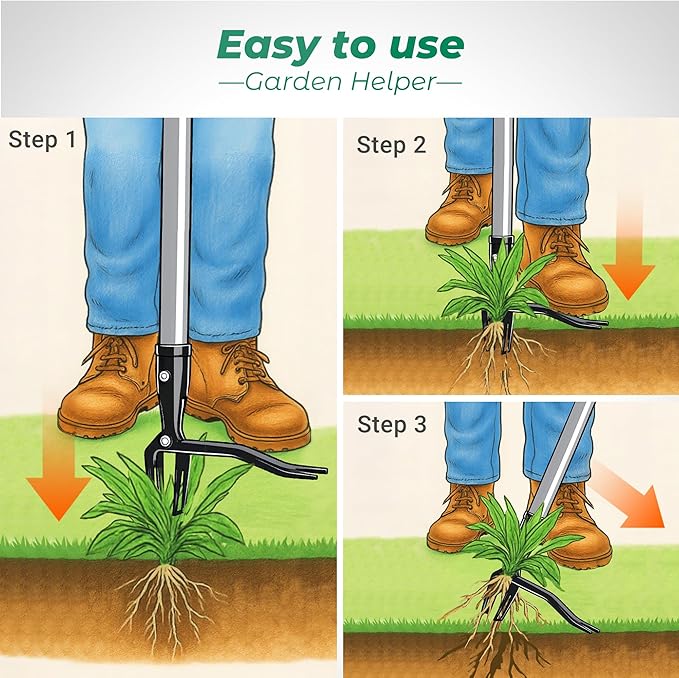 Suchtale Metal WeederStand Up Weed Puller Tool with Long Handle – Heavy-Duty All-Metal Weeder with Upgraded Pincer Claw – Pull Weeds from The Root Without Bending Pulling or Kneeling