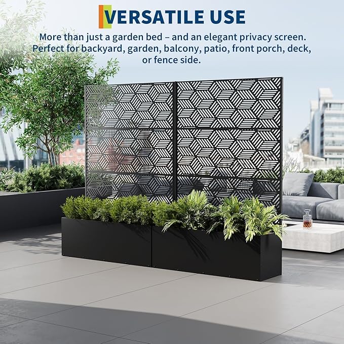 GarveeLife Metal Planter Box with Trellis 71x47x16 Raised Garden Bed for Climbing Plants Vegetables Vines Privacy Planters for Patio with Drainage Holes 15.7 Deep Planting Bed