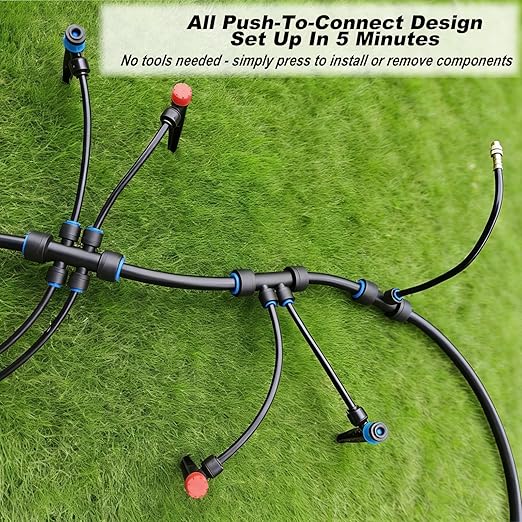 Drip Irrigation Kit for Garden Automatic Watering System with Quick Connect Fittings Adjustable Spray Nozzles Water Saving Irrigation System for Yard Greenhouse Lawn &amp Potted Plants (140FT)