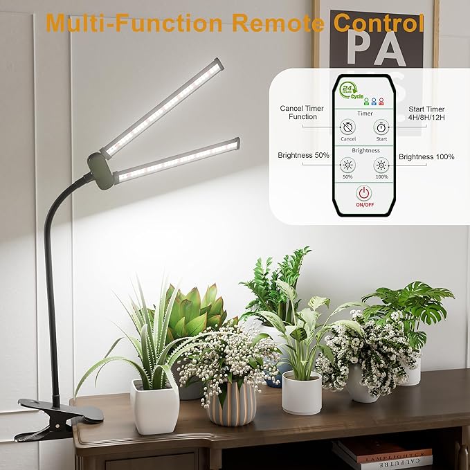 Juhefa LED Grow LightSuper Bright 6000K White Full Spectrum Clip Plant Growing Lamp with Rotatable Dual Head for Indoor Desk PlantsDimmable &amp Timer 4/8/12HHigh Power Output for Faster Growth1-