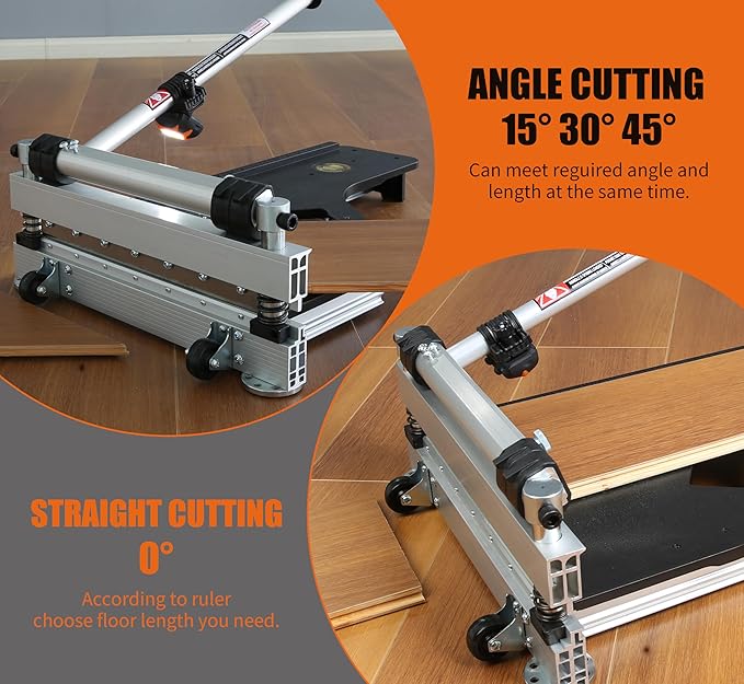 Laminate Floor Cutter 13” Vinyl Floor Cutter with Wheels – Easy Angle &amp Length Cutting Flooring Tools - Cuts Laminate Floor Engineered Wood LVP LVT VCT SPC WPC HSS Blade/LED Light