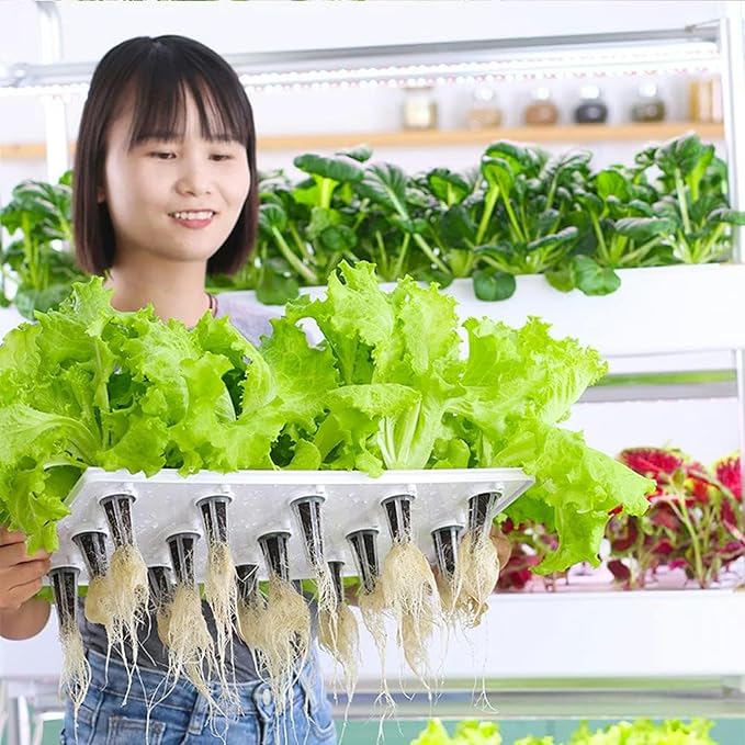 Hydroponics Tower Garden Hydroponic Growing with LED Grow Light 48/64 Planting Spaces PVC Vegetables Aeroponics Grow Kit for Fruits an