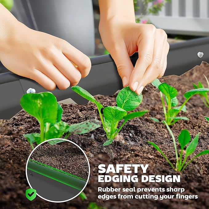 Outsunny 2PCS Galvanized Raised Garden Bed 7' x 3' x 1' Raised Beds for Gardening with Plant Support Stakes Rubber Strap Edging and Gloves Metal Planter Box for Vegetables Flowers Dark Gray