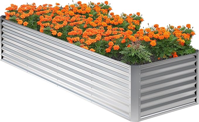 8x2x2FT Galvanized Raised Garden BedPlanter Raised Beds-Metal Garden BoxLarge Plant for Outdoor Planting Vegetables BedFlowerherb-Silver