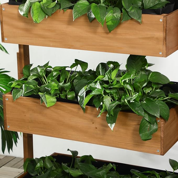 Vertical Wooden Garden Planter - 4 Tier Raised Bed with Self-Watering &amp Adjustable Angle for Herbs Flowers and Vegetables - Orange