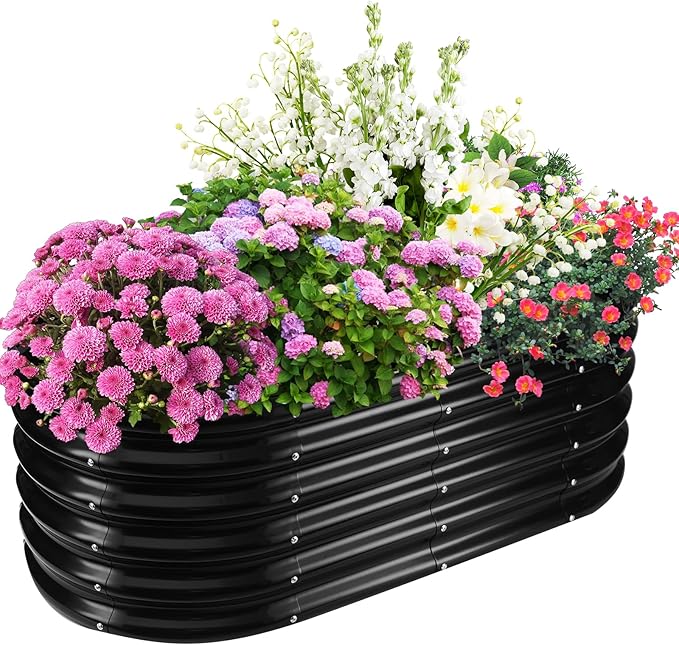 17 Tall Elevated Oval Metal Raised Garden Bed - 4ft x 2ft in Size and 0.8MM Thick Durable Planter Bed/Box for Vegetables Flowers Succulent at Patio/Garden Outdoor (Black 4X2X1.4 FT)