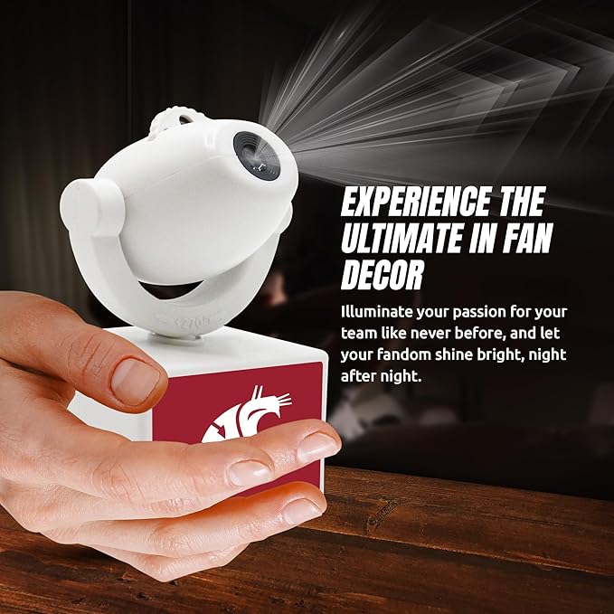 Sporticulture NCAA American Football Washington State - Adjustable Led Mini Spotlight Projector with 6 Team Logo Designs - Portable &amp Rechargeable Spotlight - Battery-Operated - 4.375” x 3.125”