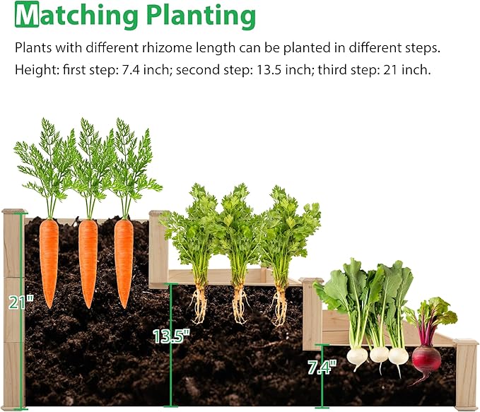 GERRIT 48.6 x 48.6 x 21inch 3 Tier Raised Garden Bed Horticulture Outdoor Elevated Flower Box Wooden Tiered Garden Bed Vegetables Growing Planter for Backyard/Patio/Gardener (Natural)