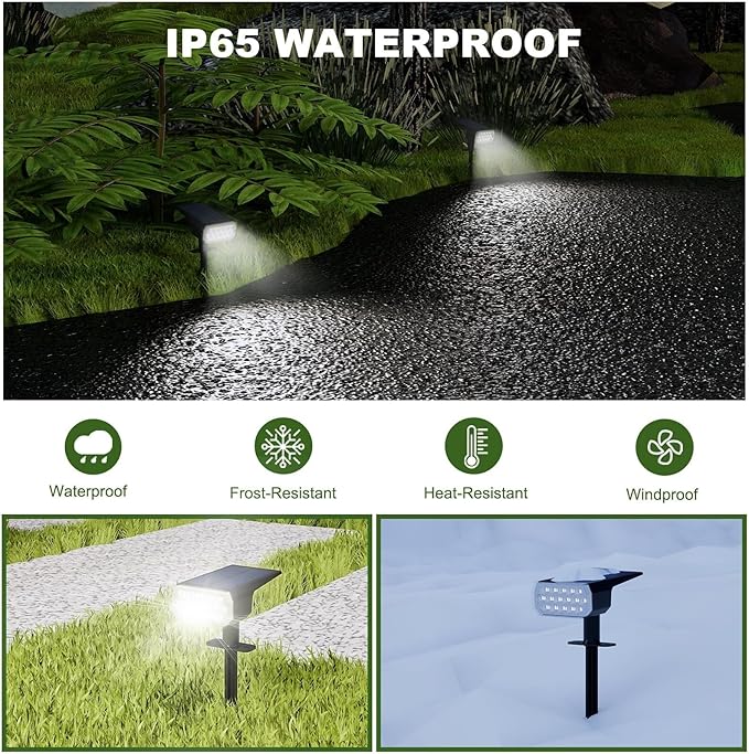 2 Pack Solar Spot Lights Outdoor 8 Lighting Modes Multicolor IP65 Waterproof Landscape Lighting for Garden Yard Patio – Solar Powered(Cool White6 Pack)
