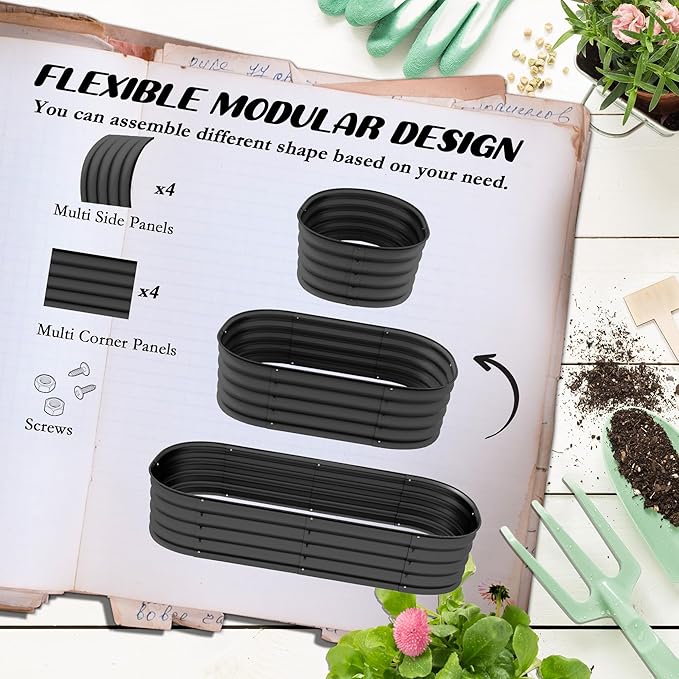 4.9' x 2' x 1' Galvanized Raised Garden Bed Kit Outdoor Metal Elevated Planter Box with Safety Edging Easy DIY Stock Tank for Growing Flowers Herbs Vegetables Dark Gray
