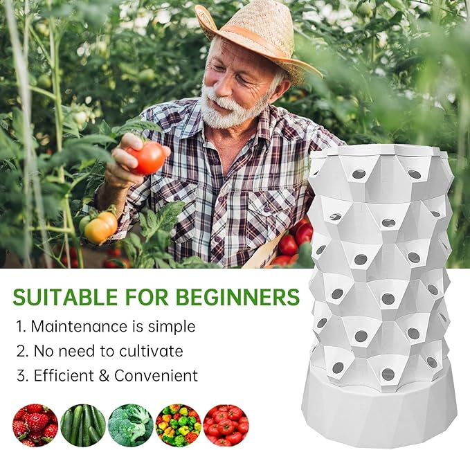 48 Plants Hydroponics Growing System Kit Tower with Water Pump Planter Towers Hydroponic Towers Starter Kit Vertical for Strawberries Tomatoes Lettuce