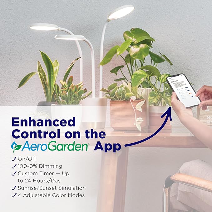 AeroGarden Trio Grow Light for Indoor Plants Grow Live Plants Anywhere in The Home Adjustable Light Modes Cream